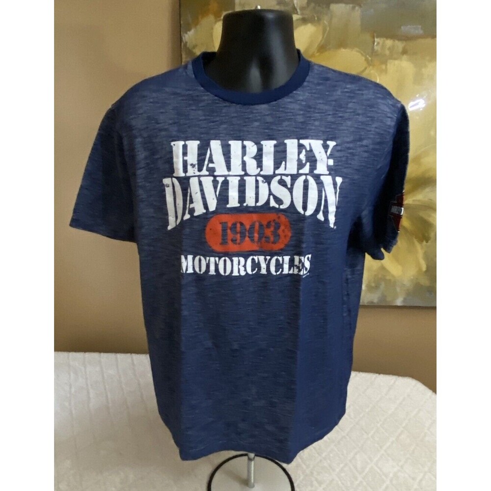 Harley Davidson Motorcycles Graphic Blue Shirt Lightweight Men’s Size L